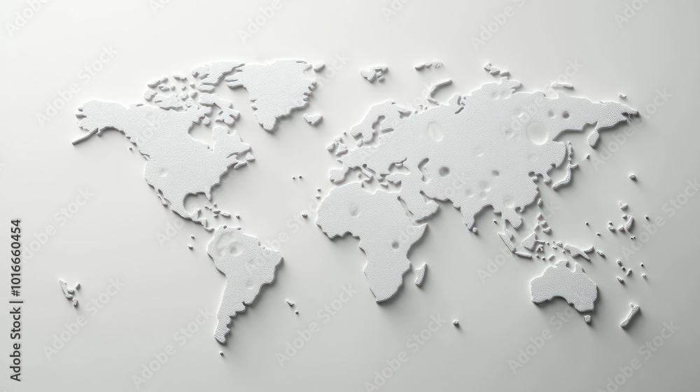 Poster a minimalist white map of the world, emphasizing geographical features.