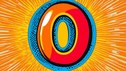 Pop art Alphabet letter O. Colorful background in pop art retro comic style.
