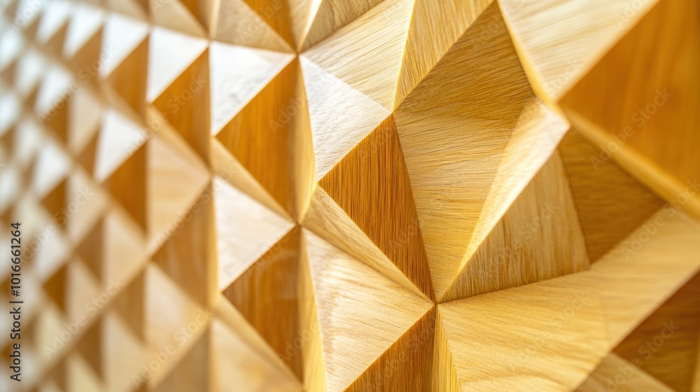 Poster close-up of a textured wooden surface featuring geometric patterns and triangular shapes.