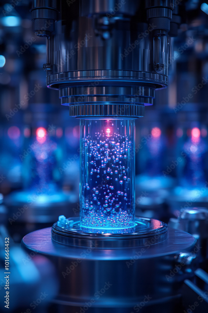 Poster a futuristic laboratory where scientists manipulate nanomaterials,