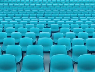 A vibrant arrangement of turquoise chairs, creating a striking visual in a spacious setting, perfect for modern design themes.