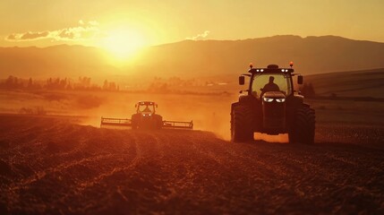 Fototapeta premium Sunset Tractor Work.