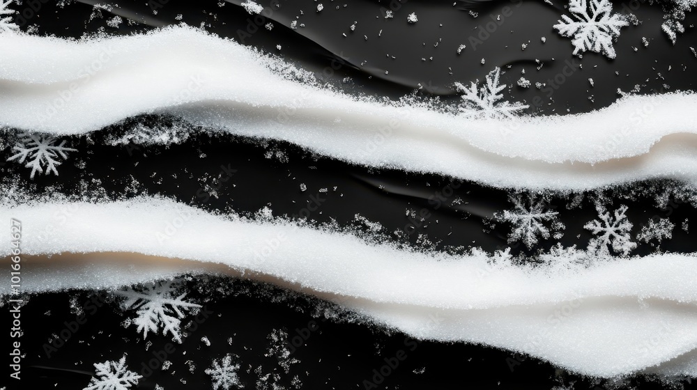 Poster a striking pattern of delicate snowflakes adorned with wavy lines lies across a contrasting black ba