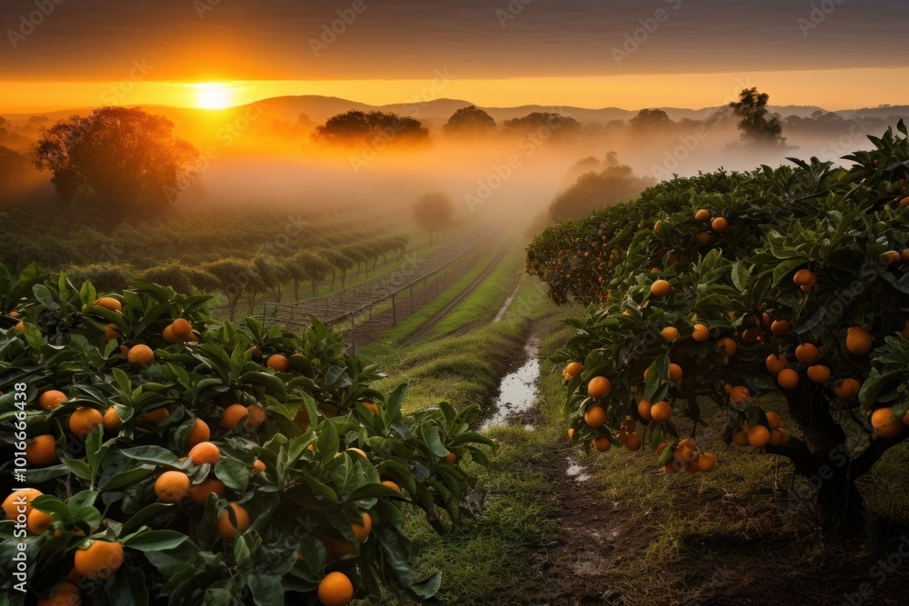 Wall mural Fresh organic orange farming countryside vegetation outdoors.