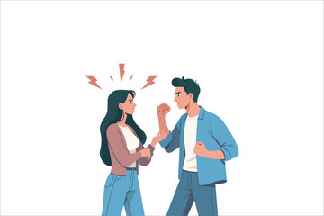 Man and woman couple in conflict. Angry boyfriend, girlfriend persons have relationship problem, Divorce, romance concept flat vector illustration.
