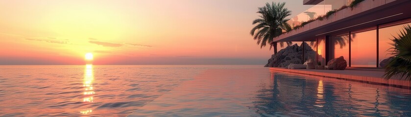 Obraz premium A beautiful beach with a sunset in the background