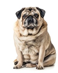 Obraz premium Chubby Pug Dog Sitting Contentedly on White Background with Playful Expression