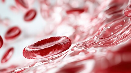 An artistic depiction of red blood cells in motion, illustrating their fluid dynamic nature in a vivid representation of life, energy, and biological complexity.