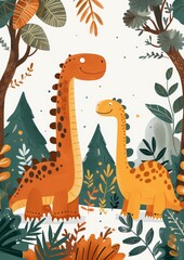 Jungle Scrapbook Page with Cute Dinosaurs, Adorable Dinosaur Illustration, Jungle Theme, Kids Scrapbook, Fun and Playful Design, Perfect for Children's Projects