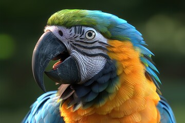 Obraz premium A colorful parrot with a blue and yellow head and green and blue feathers