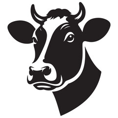 Black Cow Head Silhouette Vector Isolated on White Background