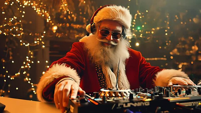 Christmas party with Santa Claus as dj. Created with Generative AI.
