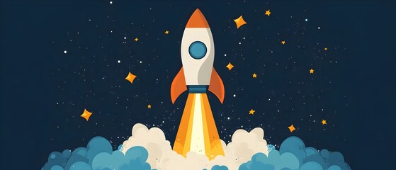 Rocket powered light bulb soaring into the starry sky symbolizing the explosive potential of innovative ideas and the transformative power of creativity to drive growth and progress