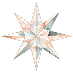 Obraz premium Beautifully illustrated boho inspired Christmas star with geometric designs in soft muted pastel colors against a clean white background