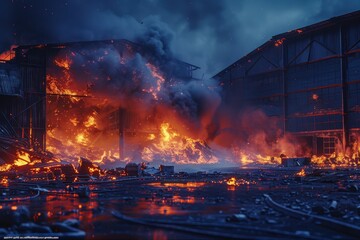 A fire is burning in a building with a lot of smoke