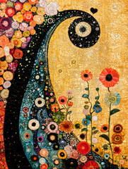 A fantastic world with flowers, trees and people. AI generative.
