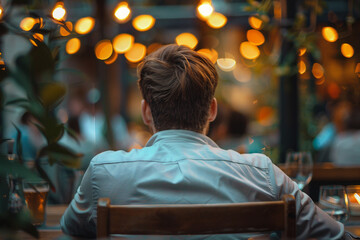 Fototapeta premium Romantic dinner, anniversary celebration, cozy restaurant cafe date, Generative AI image