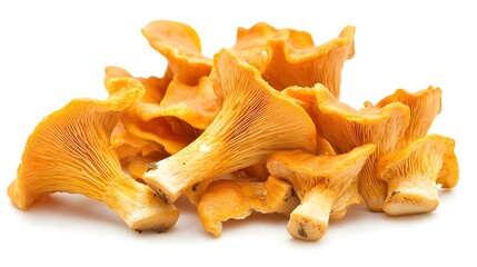 Close-up of fresh,organic chanterelle mushrooms on white background