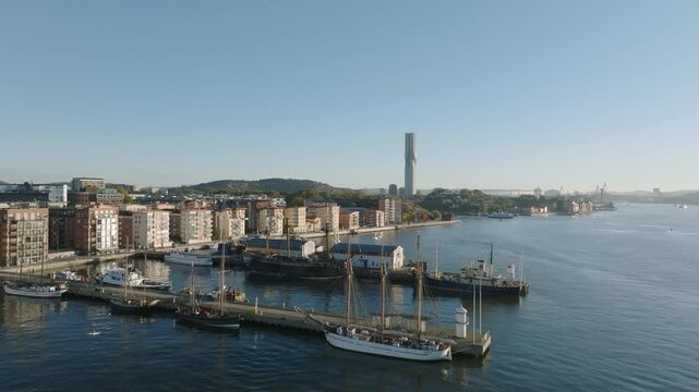 Old boats and skyscraper