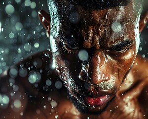 Fierce Boxer in Mid Punch Sweat Dripping Intense Focus and Aggression