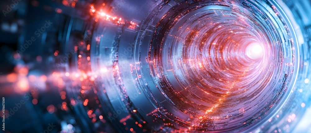 Poster visualizing the magnetic confinement of plasma in fusion reactors showcasing the intricate containme