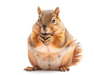 Obraz premium Overweight Squirrel Holding Acorn on White Background