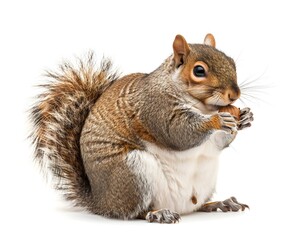 Fototapeta premium Overweight Squirrel Holding Acorn on White Background