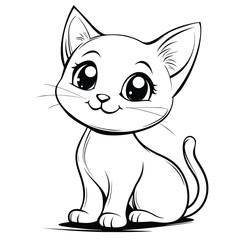 Obraz premium Cute Cartoon Cat Line Art Vector Illustration for Coloring Pages, Kids’ Art, and Stickers