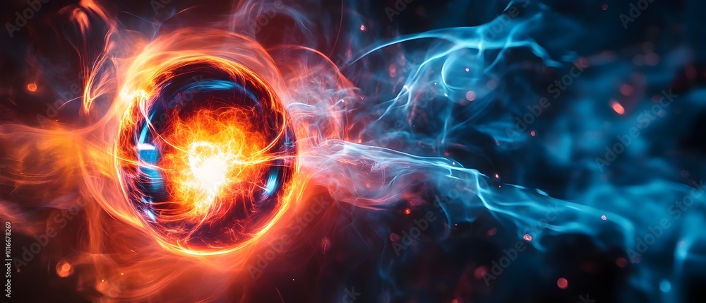 Poster explosive nuclear fusion reaction in plasma based physics concept with copy space for text showcasin