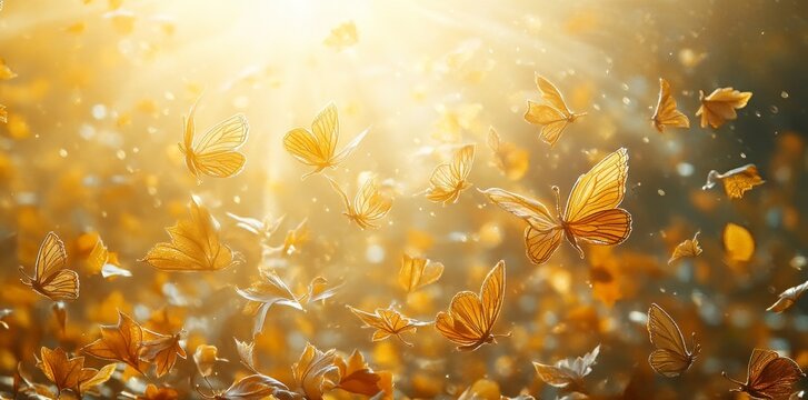 The autumn background features colorful leaves and sunflares
