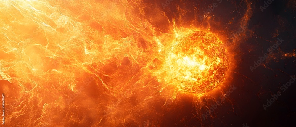 Poster visualizing the extreme heat and temperatures needed for nuclear fusion reactions with a rendering o