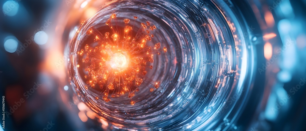 Poster visualization of neutron behavior and complex interactions within a nuclear fusion reactor capturing