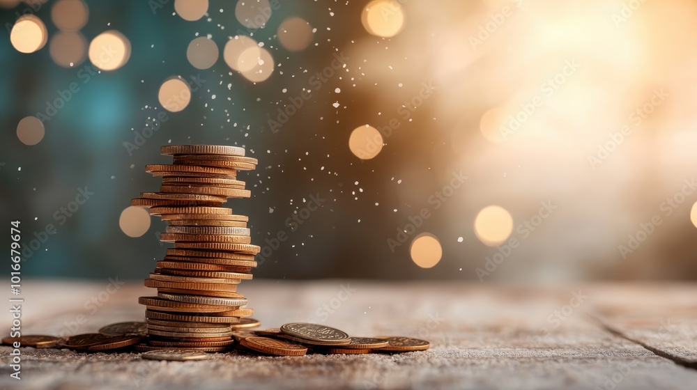 Poster a stack of coins is artfully arranged against a glowing backdrop, creating an enchanted visual that 