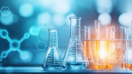 Chemical substance synthetic concept. Brightly colored chemical reaction creating synthetic compounds, close up, scientific laboratory theme, vibrant, double exposure, glass beakers backdrop