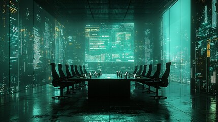 Futuristic Business Meeting in Sleek Conference Room