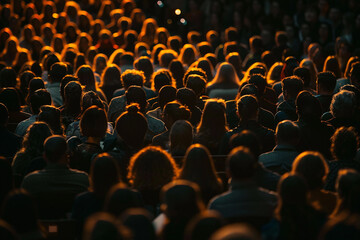Obraz premium Generative AI captures theater audience illuminated by stage lights