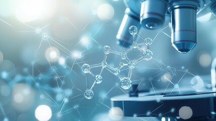 Synthetic chemical nanoparticles floating in solution, close up, nanotechnology theme, futuristic, double exposure, microscope field backdrop