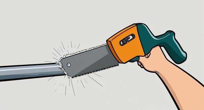 hand sawing pipe with orange and green saw clip art preview