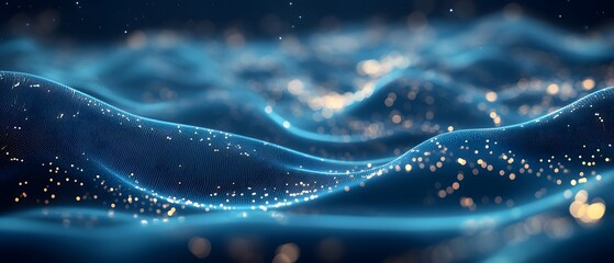 Glowing abstract shapes and particles floating gracefully in a captivating virtual futuristic space creating an innovative and dynamic digital landscape