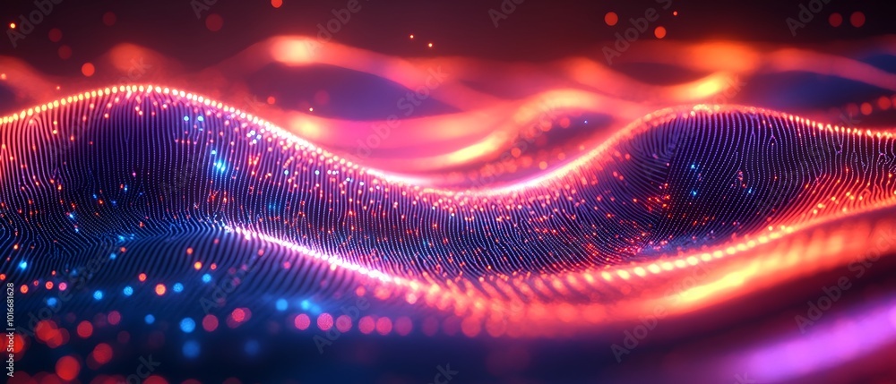 Poster mesmerizing abstract composition of glowing swirling fiber optic strands creating dynamic high tech 
