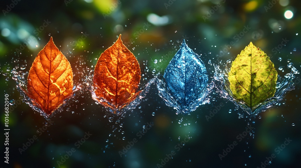 Poster playful representation of four elements in nature