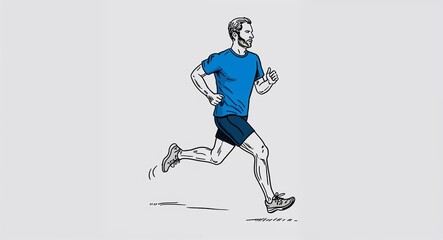 Obraz premium Hand drawing clipart of a man jogging outside on plain white background