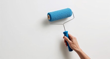 Hand drawing clipart of a paint roller applying paint on plain white background