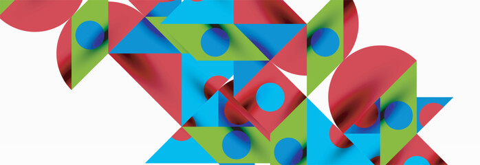 Trendy colorful circles, lines, arrows, triangles and other geometric shapes. Vector Illustration For Wallpaper, Banner, Background, Card, Book Illustration, landing page