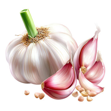 Fresh garlic bulb with cloves, white isolate background