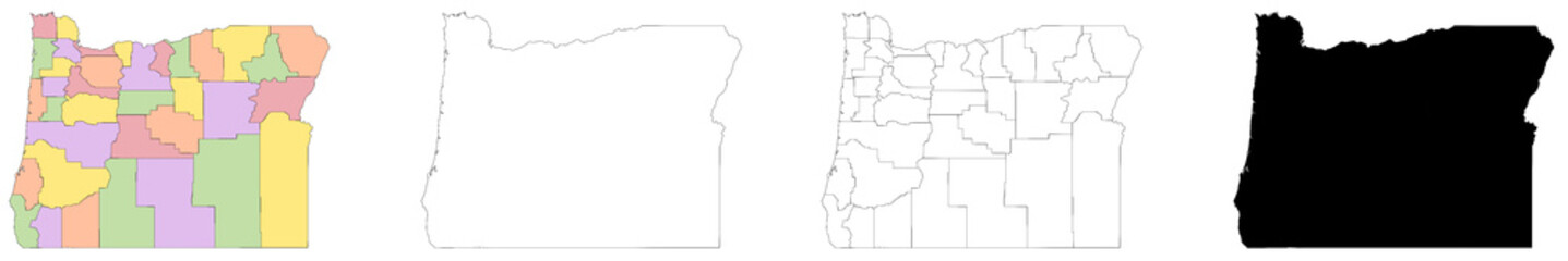 Oregon administrative map, Oregon outline and counties state map set - illustration version