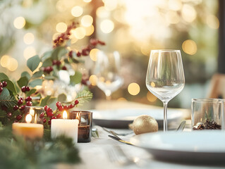 Festive Christmas private dining, table setting with rainbow-colored decoration