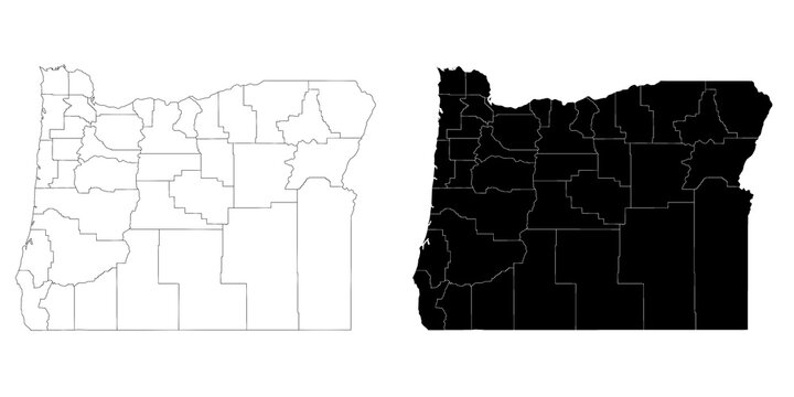Oregon administrative map, Oregon outline and counties state map set - illustration version