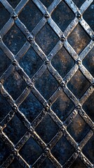 Fototapeta premium Close-up of a metallic grid showing intricate patterns and shadows, perfect for backgrounds and texture applications.