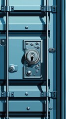Close-up of a metallic lock on a blue door, showcasing intricate details and textures that highlight security and design.